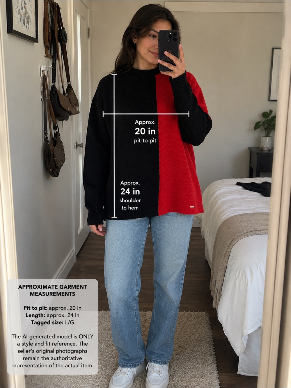 Tommy Hilfiger Red and Navy Colorblock Mock Neck Sweater